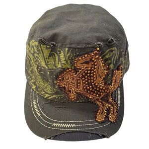 Leader Loga Rhinestone Distressed Hat - Adjustable Western Wear Grunge